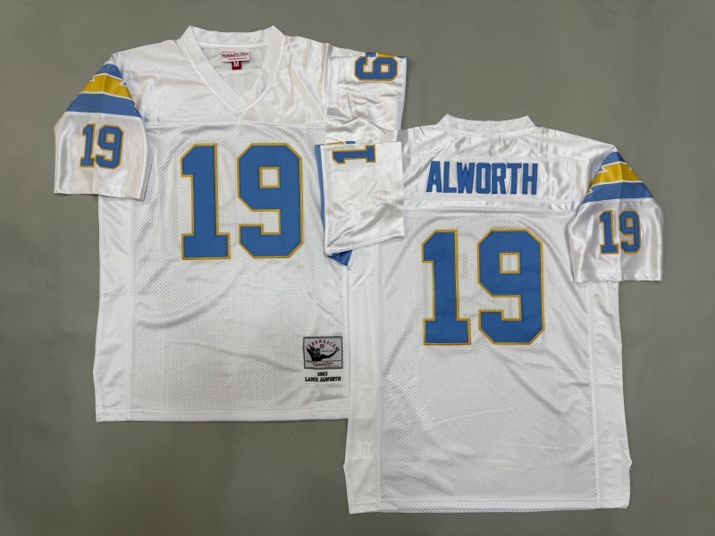 Men 2025 Los Angeles Chargers #19 Alworth white Throwback Limited NFL Jersey style 001